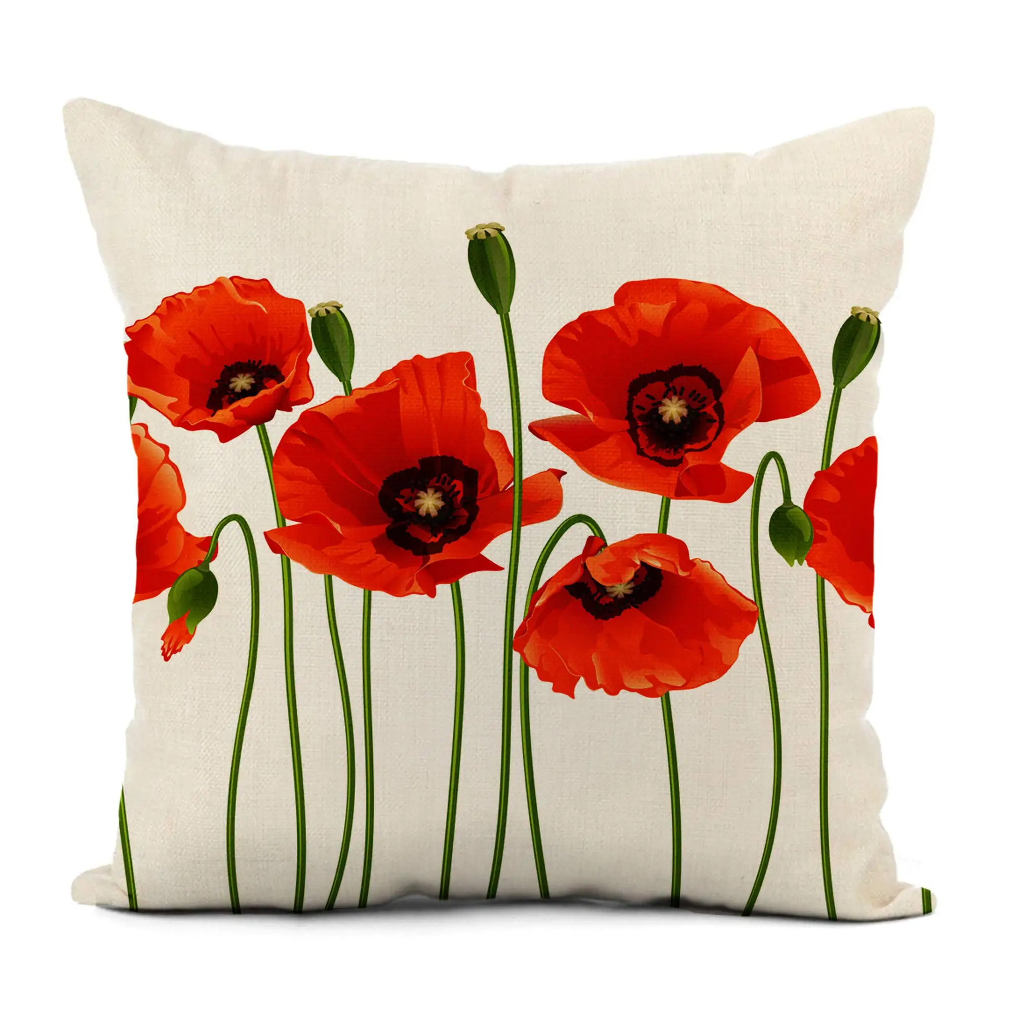 Nordic Modern Poppy Flower Linen Pillowcase Living Room Sofa Cushion Cover Home Decoration Can Be Customized 40x40 50x50 60x60