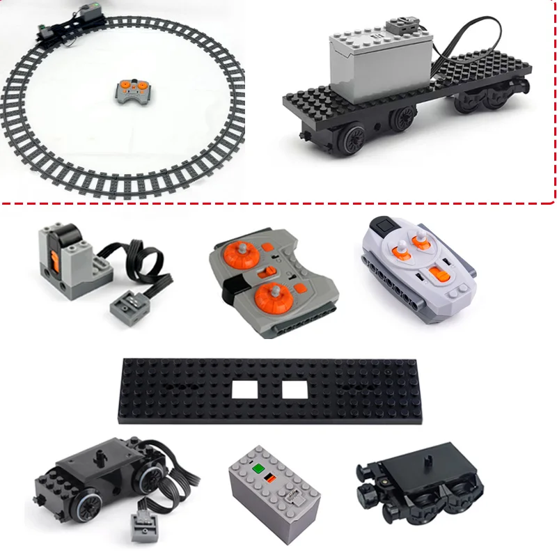 Funciones de energía, tecnología de Motor de tren, piezas de bloques de construcción, conector de carro, montaje de placa Base de pista ferroviaria, ladrillos MOC, juguete