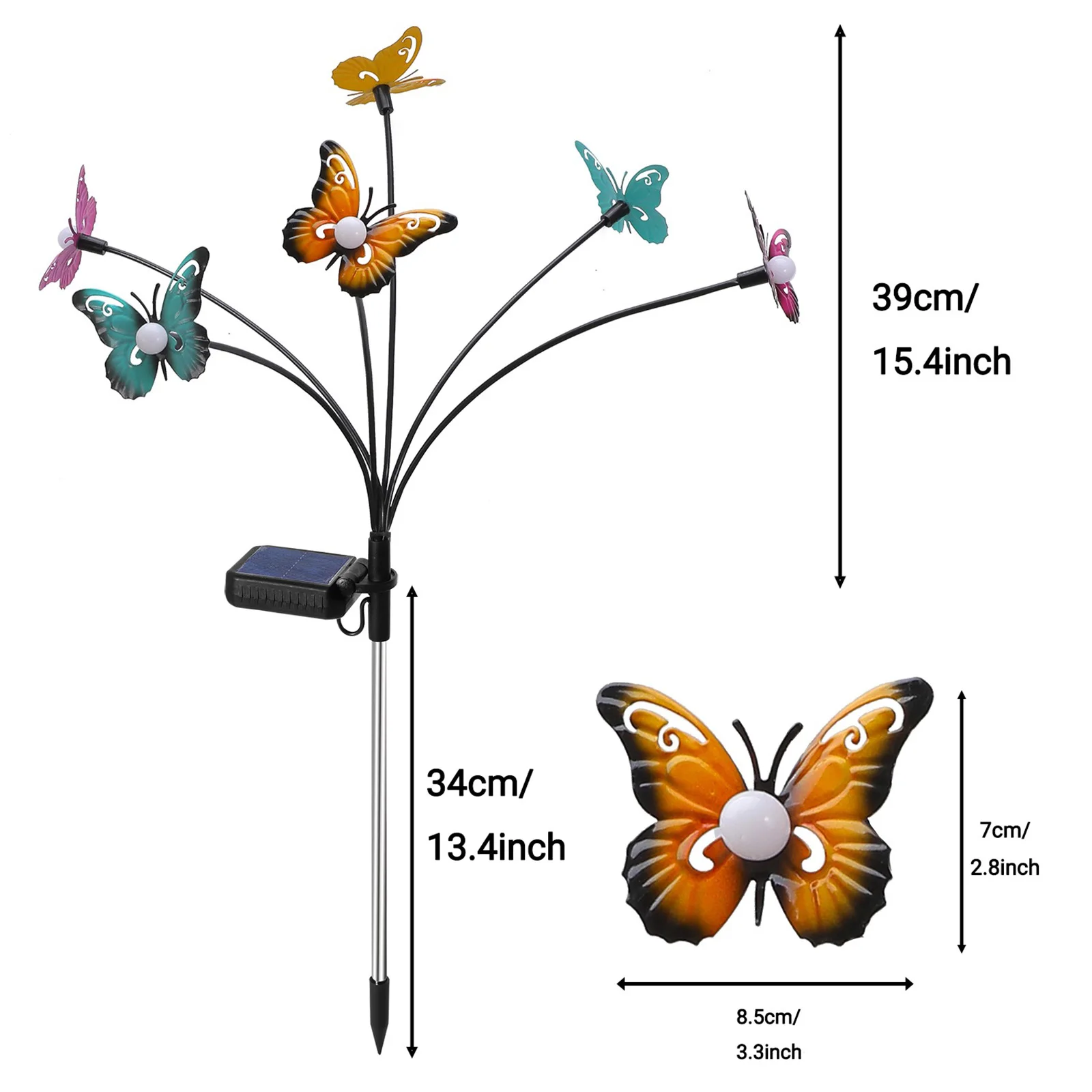 Papillon solaire à 6 têtes coloré, 4 paquets de papillons, lumières au sol, lumières solaires colorées, lumières de jardin extérieures, décoration extérieure