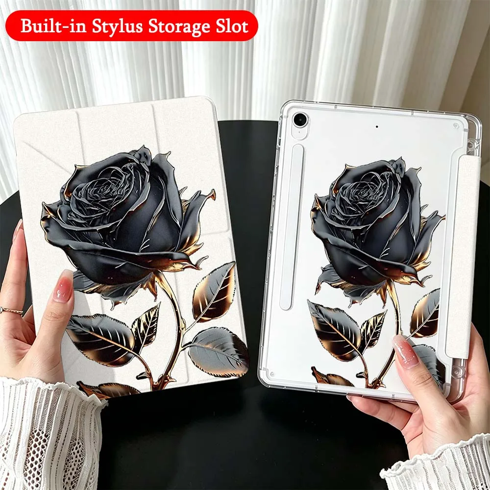Rose Gold Edge For Samsung Galaxy Tab A9 A8 A11 S6 S7 S8 S9 S10 FE Plus Lite Transparent Y-Shaped Folding Tablet Case