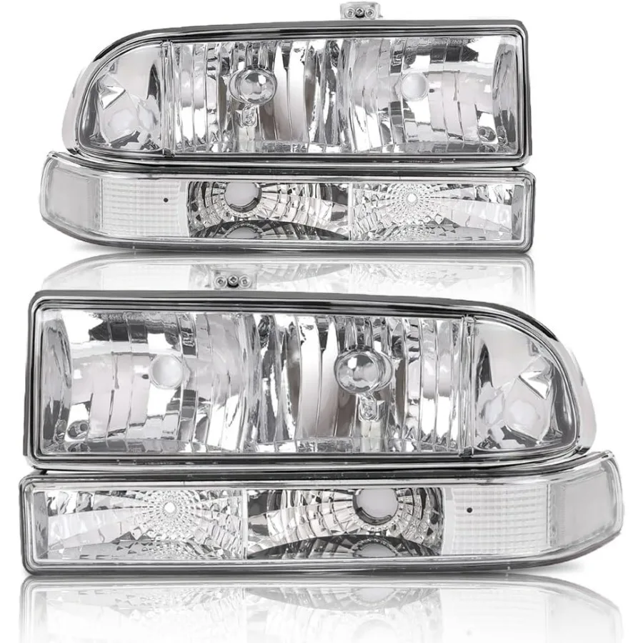 

Headlights Assembly for Chevy S10 Blazer 1998-2004 Clear Lens Chrome Housing Clear Reflector 16526217 16526218 15098267 1509826