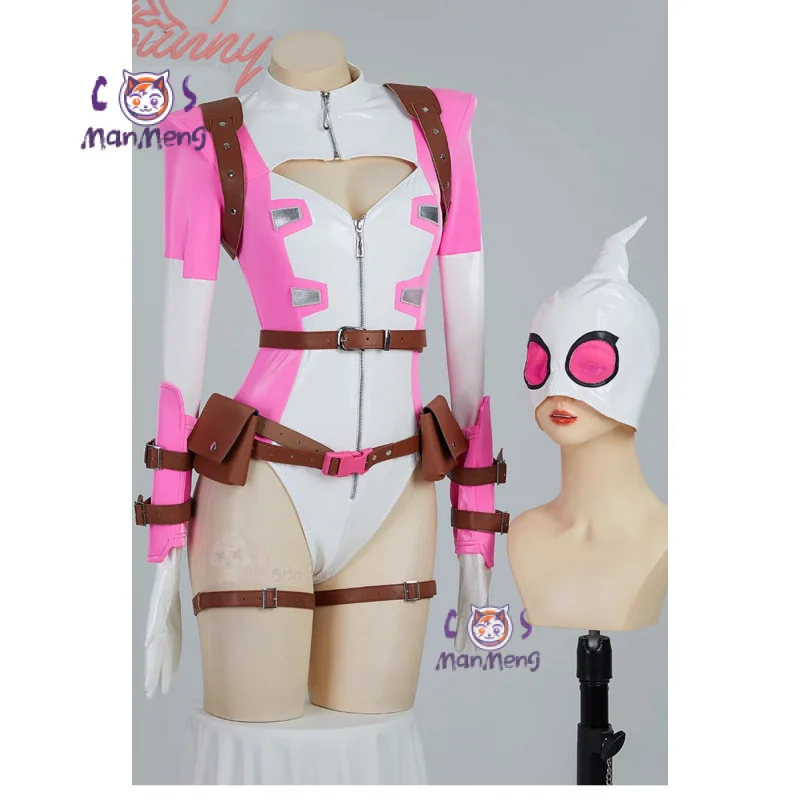 

Superhero Gwen Cosplay Costume Women's fantasy leather jumpsuit mask belt accessories prop set Halloween party new Gwen uniform