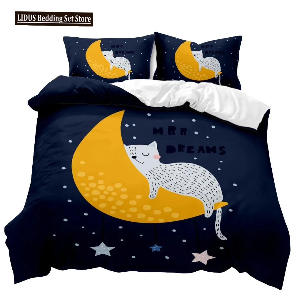 

Cat Duvet Cover Set Cute Cartoon Cat Twin Bedding Sets For Boys Girls Animal Cat Pattern Queen King Size Polyester Qulit Cover