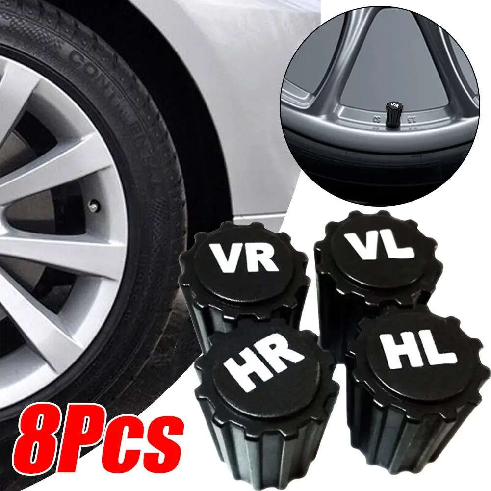 ATsafepro 8 Pcs Tyre Tire Valve Stem Dust Caps Dustproof Wheel Air Valve Cover With VR VL HR HL Printing 8V1 US Schrader ABS