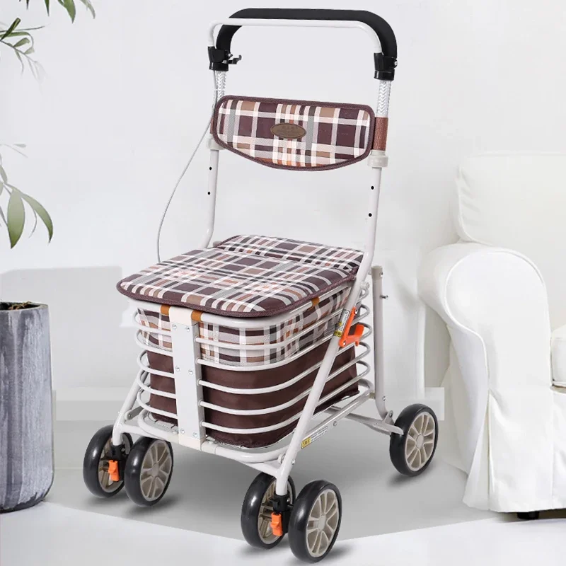 Large Storage Space Walkers for The Elderly Folding Shopping Cart,Four-wheeled Trolley Mobility Aids,Hand Brake Mobility Scooter