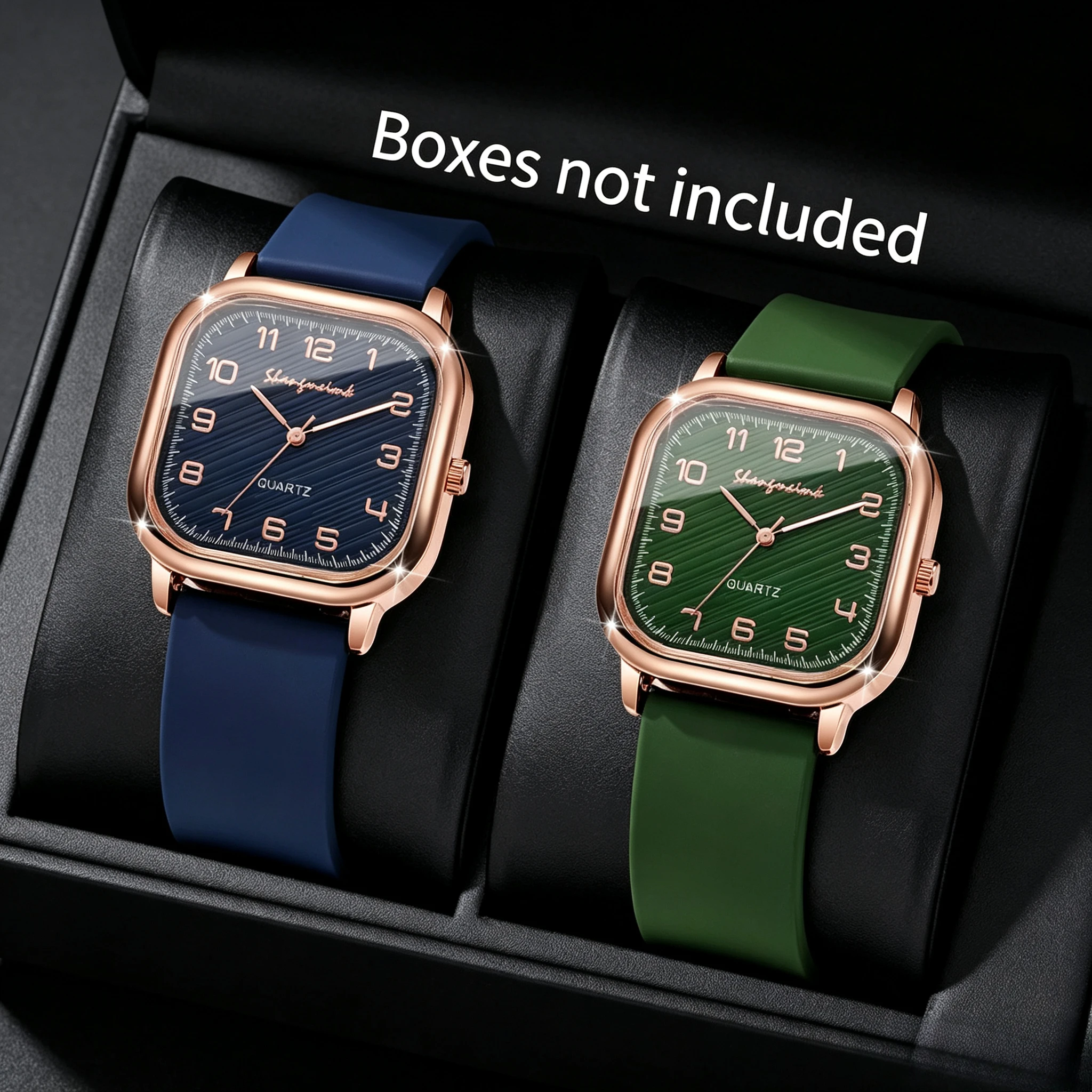 2PCS Fashion Square Arabic Dial Women Quartz Watches Set Casual Silicone Strap Ladies Wristwatch Relogio Feminino（Without Box）