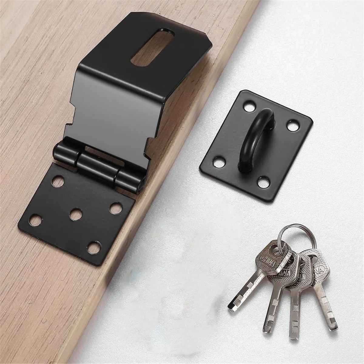 AA98 4 Inch 90 Degree Padlock Hasps, Stainless Steel Latch Lock Padlock Hasp with Padlock and Keys Set, Door Latches