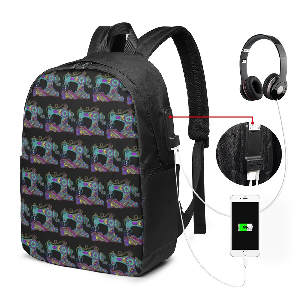 Vintage Sewing Machine Sewing Time Backpack Travel Notebook Bag Computer College Student School Bag Laptop Shoulder Bags