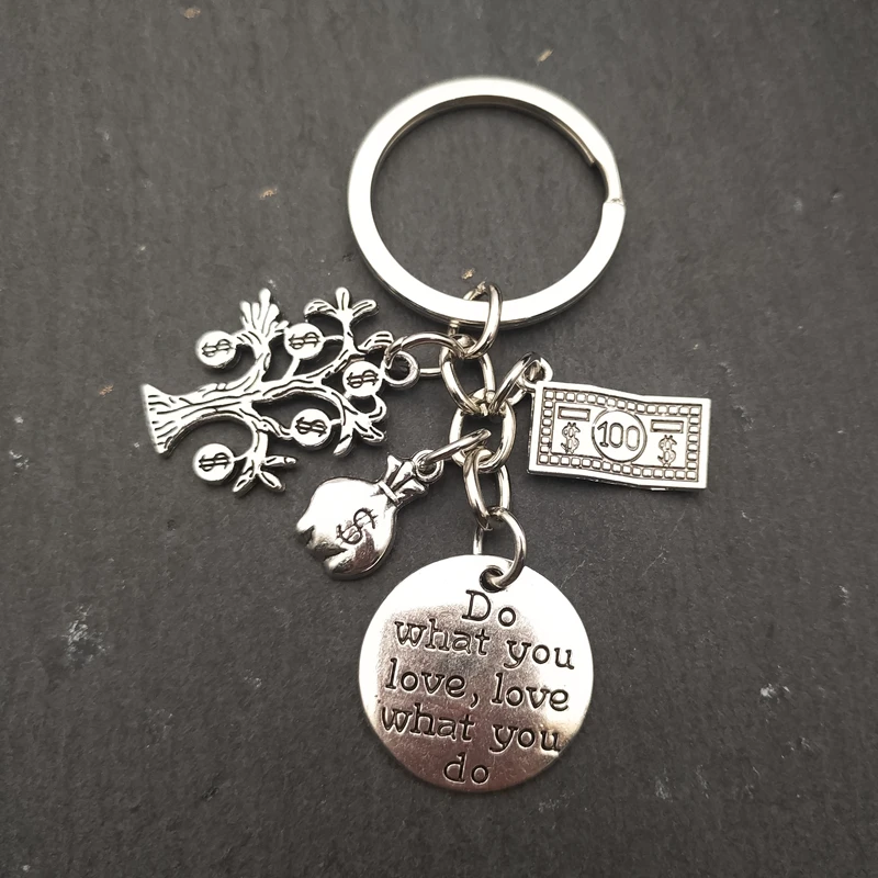 Fashion I Love Money Keychain Jewelry Metal Abacus Calculator Money Tree Bag Wallet Dollar Pendant Key Ring Accountant Gift