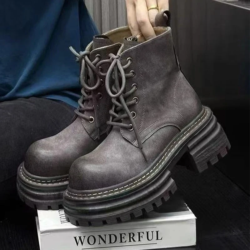 الرجعية جولة تو حذاء من الجلد للنساء أزياء من الدانتل متابعة الخياطة تصميم تشيلسي الأحذية مريحة عدم الانزلاق منصة مقاومة للماء الأحذية