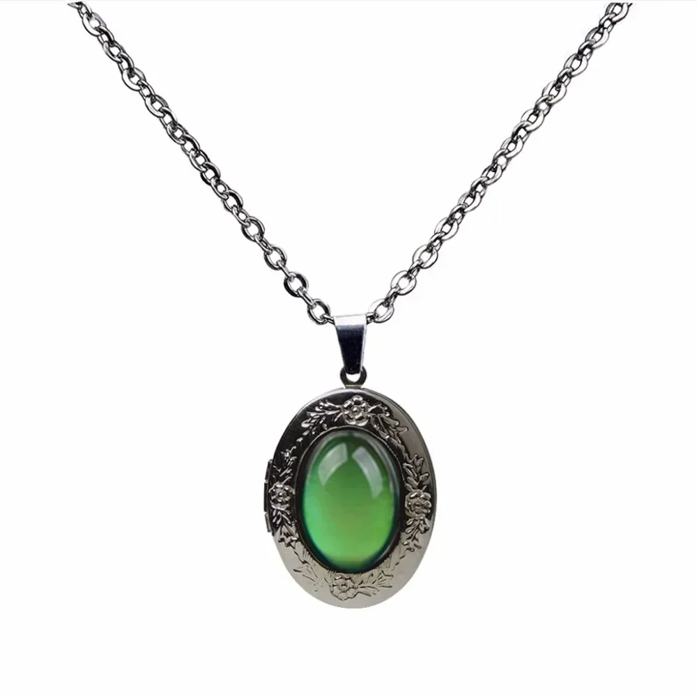 Mood Necklaces Retro Elliptical Pendant Necklace with Temperature Control for Color Change Stainless Steel Chain Jewellery Women