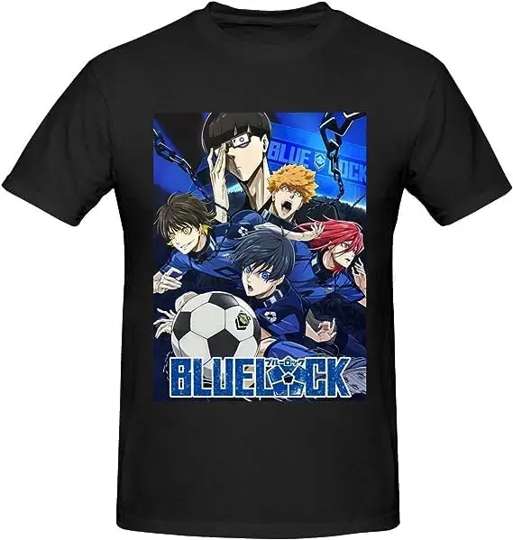 Blue Anime Lock Shirt Men's Breathable Custom Cotton Short Sleeve Tshirt Fashion Casual Tops Tees Black