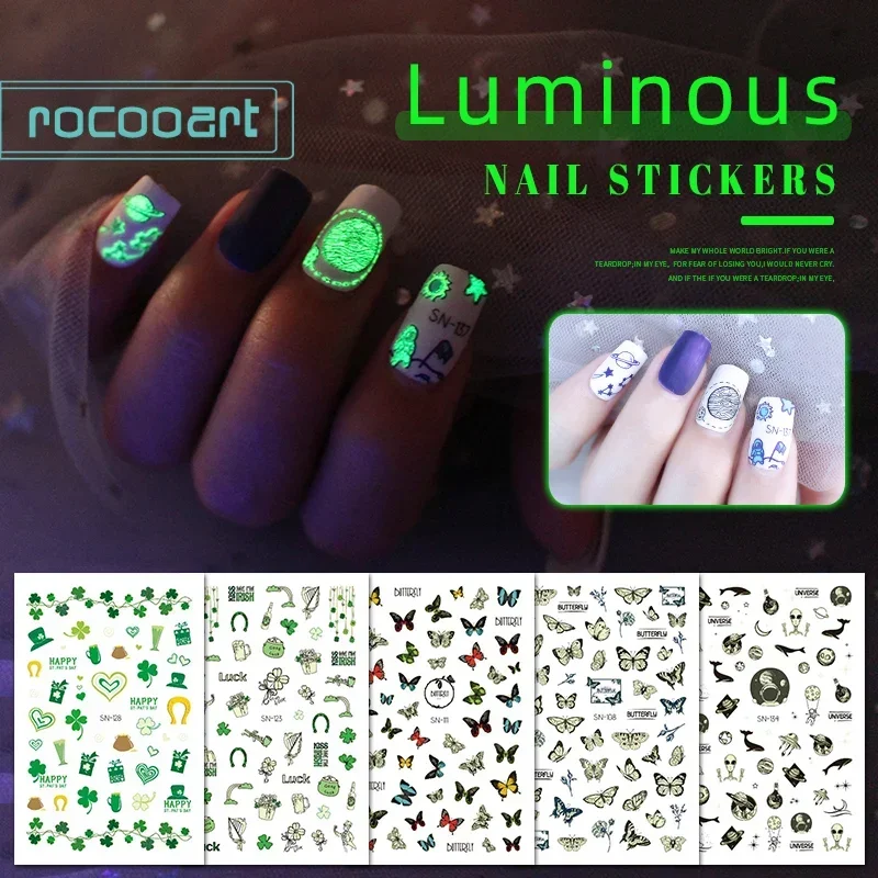 Spaceman Extraterrestrial Nail Art Luminous Night Nail Sticker Outer Space Spaceship  Nail Tattoo Moustache Art For Girls  Boys