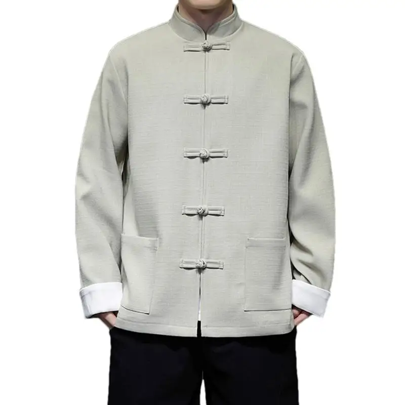 

New Chinese Sle Casual Tang Suit Jaet Men's Spring Autumn Quanzhou Button Decorated Loose Fit Anti-Wrinkle Youth Faion