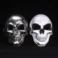 New White Ghost Head Skull Mask Halloween Horror Gold and Silver Mask Horror Smiley Cold Light Sticker Line Mask