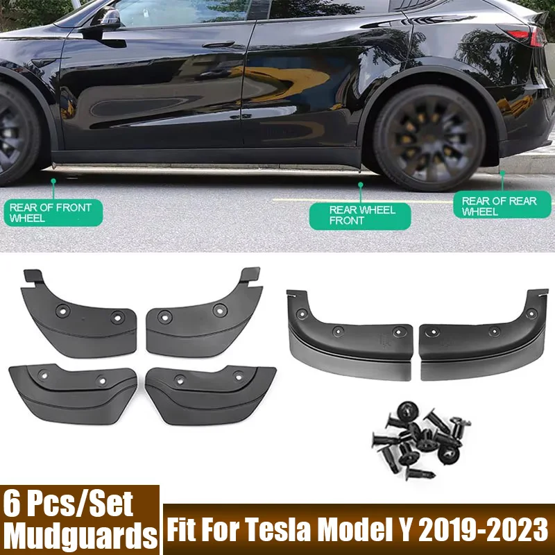 Fit For Tesla Model Y 2019 2020 2021 2022 2023 Auto Front, Rear Wheel Mudguard Modification Car Accessories 6Pcs/Set Fenders Kit