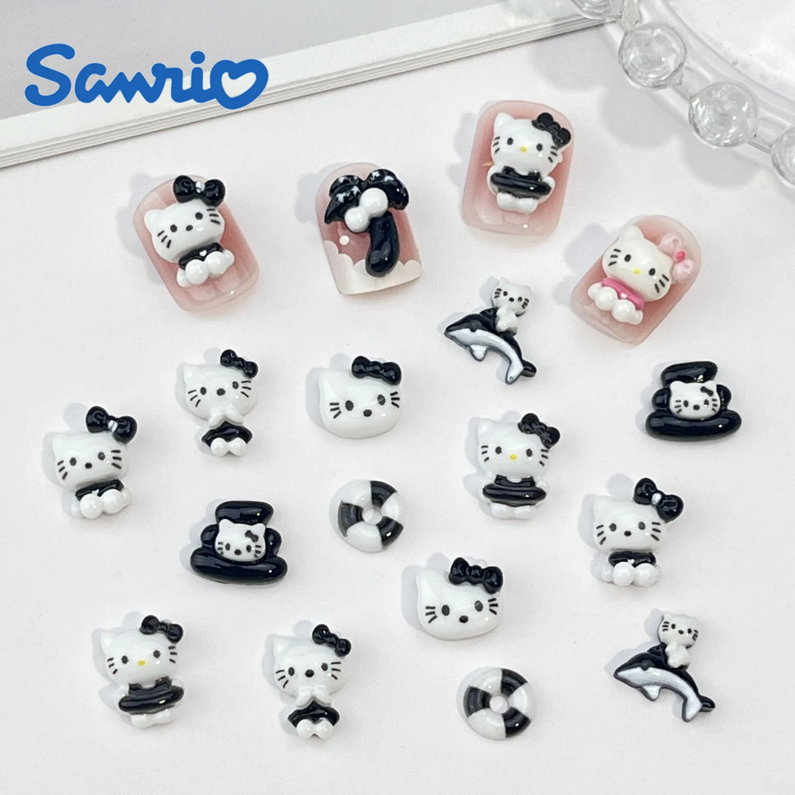 20Pcs New Hawaii Lovely Mini Cartoon Black Kitten Resin Art Decoration Scrapbook DIY Bow Decor Charm Manicure Accessories Crafts