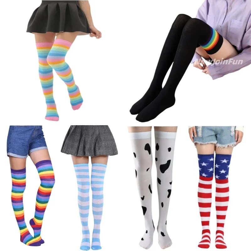 

Compression Socks Colorful Rainbow Stripe Thigh High Over Knee High Sock for Women Long Stockings Kawaii Leg Warmers Stocking