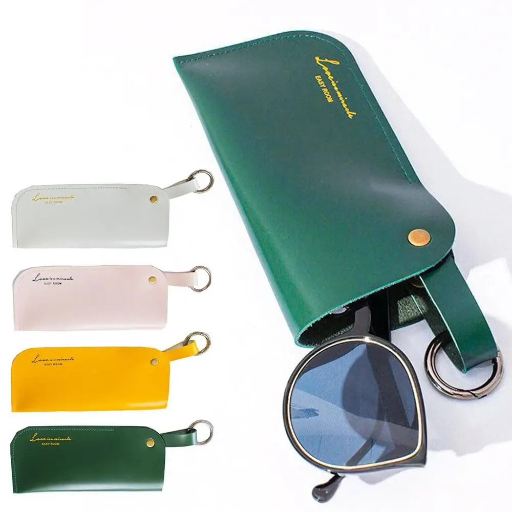 

PU Leather Sunglasses Storage Bag Solid Color with Keyring Sunglasses Pouch Portable Durable Hanging Sunglasses