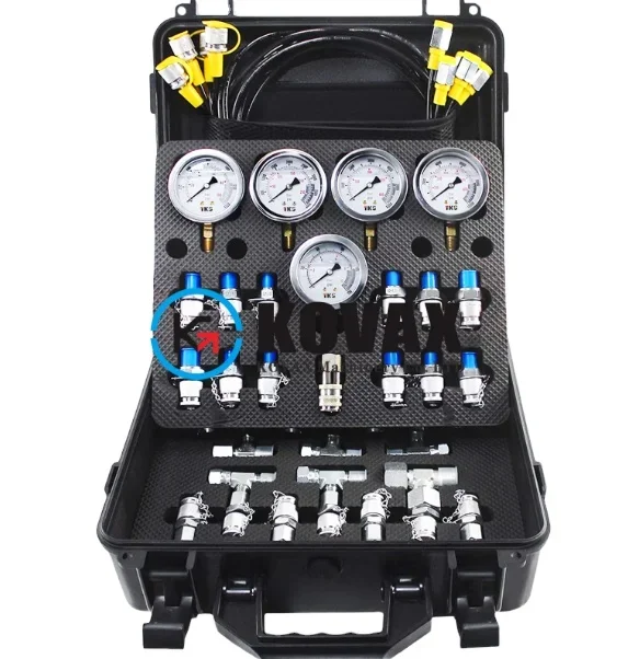 Hydraulic Pressure Test Kit 5 Pressure Gauges 13 Test Fittings 14 Tee Connectors 5 Test Hoses Excavator Gauge Kit