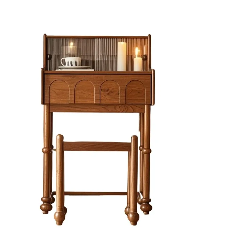 French retro solid wood dresser makeup storage bedside chest small apartment bedroom antique makeup table