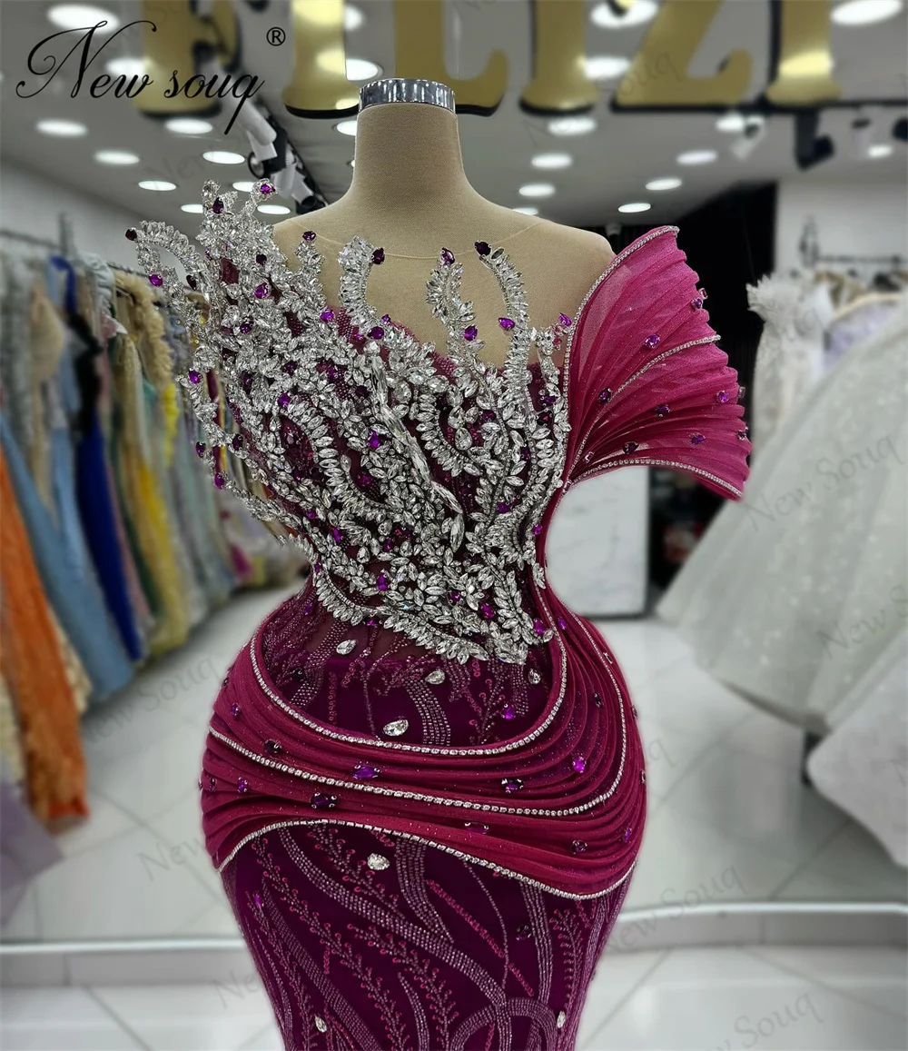 Dark Purple Beading Evening Dresses New Arrival Aso Ebi Mermaid Cermony Performance Party Dress Customize Dubai Birthday Dress