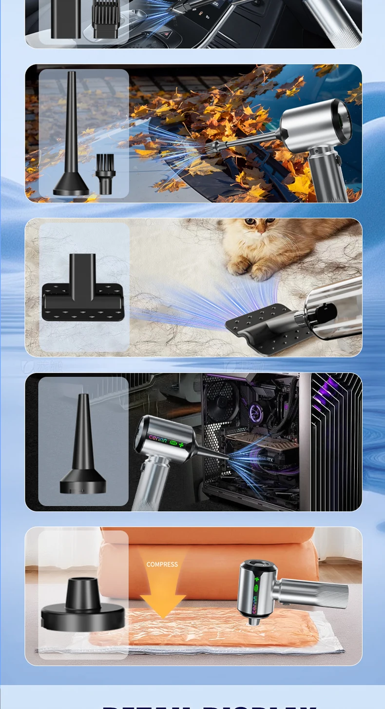 CENRR New Car Vacuum Cleaner Wireless Mini Powerful Portable HandHeld Car Cleaner LED Power Display Gift Lamp Air Gun 7500mAh