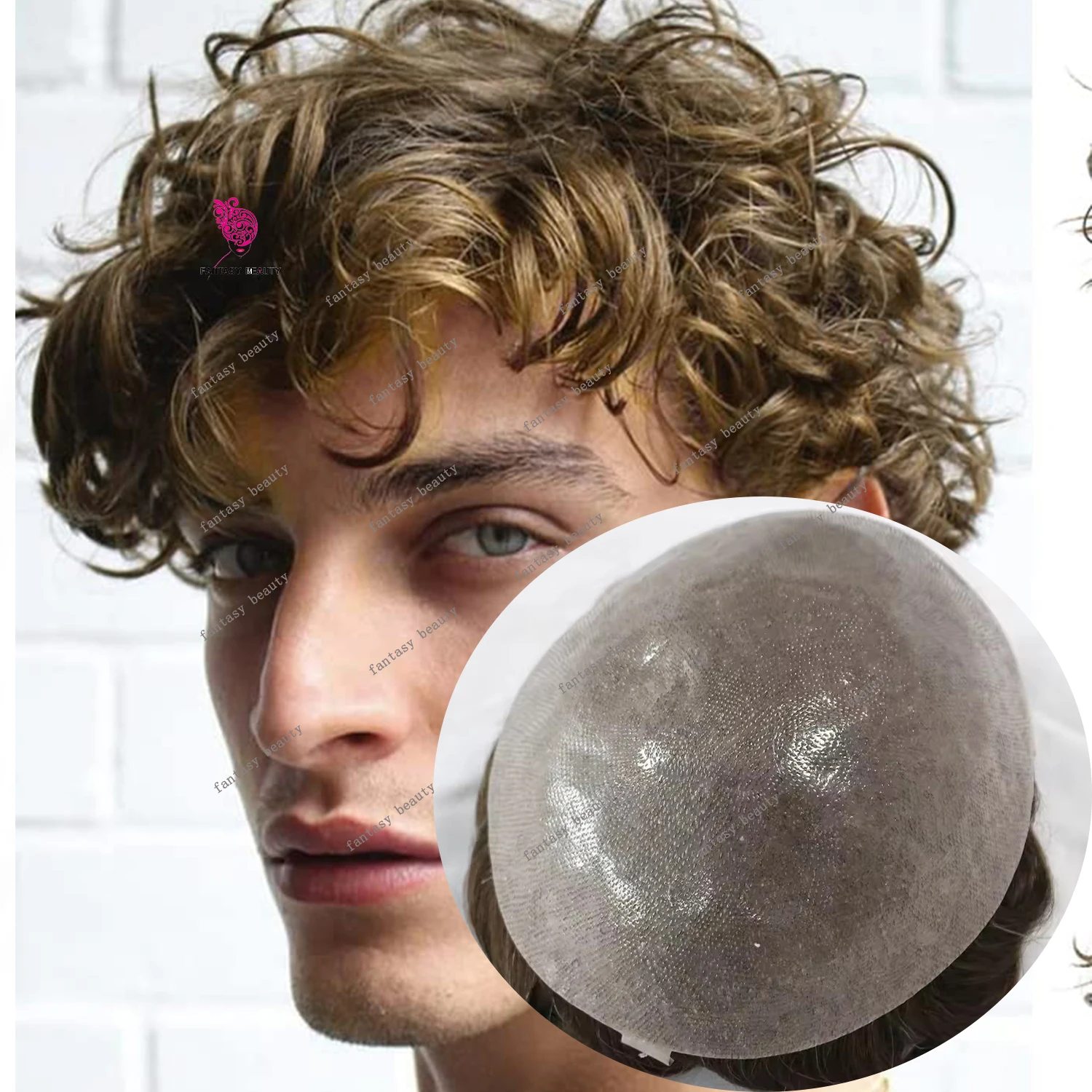 

28 мм Натуральная Вьющаяся Прическа 0,06 мм Прочная Ультратонкая Кожа База Парик Блондинка Мужские Серые Человеческие Волосы Натуральная Линия Волос Мужской Парик