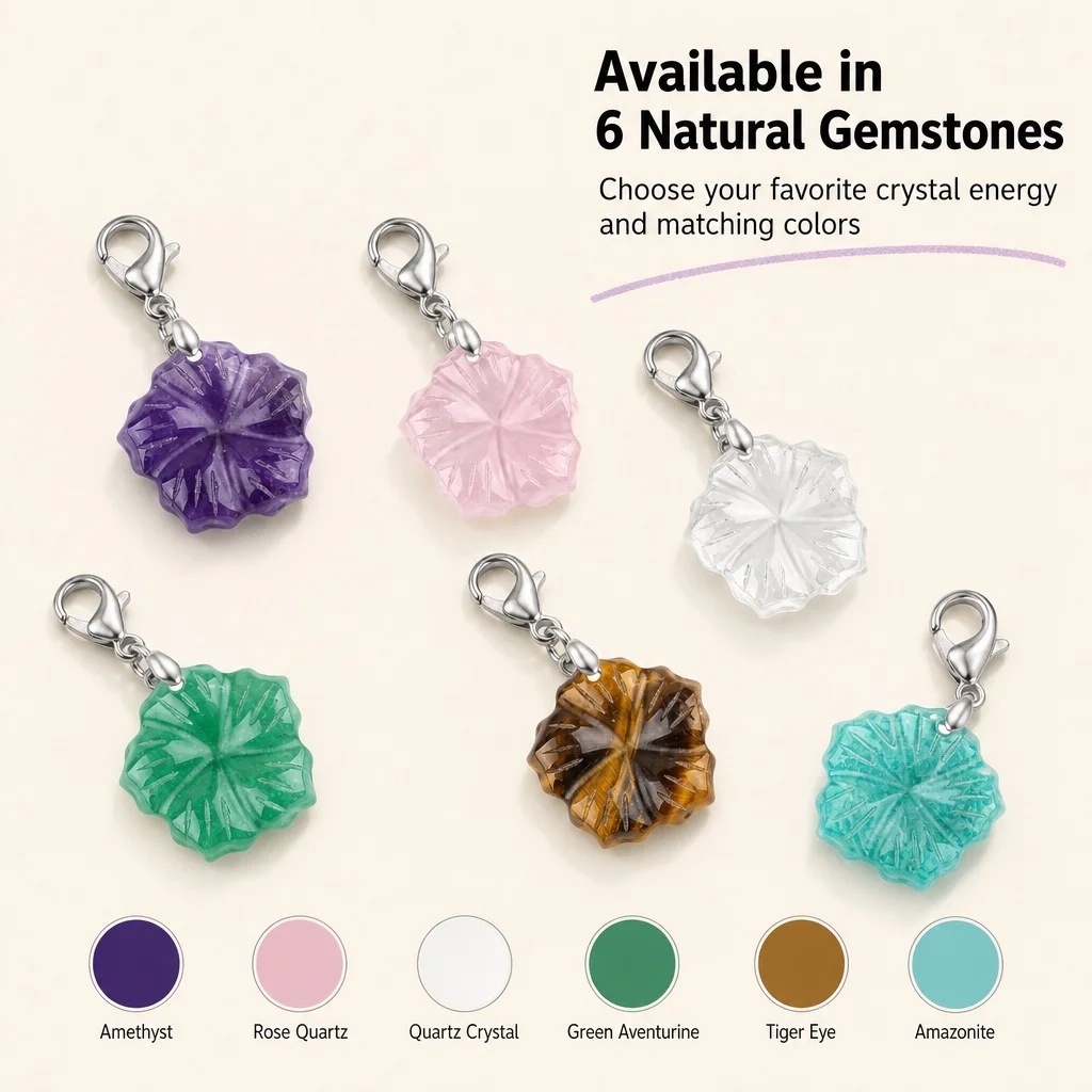 20mm Hand Carved Natural Crystal Flower Pendant, Mixed Gemstone Stone Charm with Hole for DIY Necklace Jewelry Making