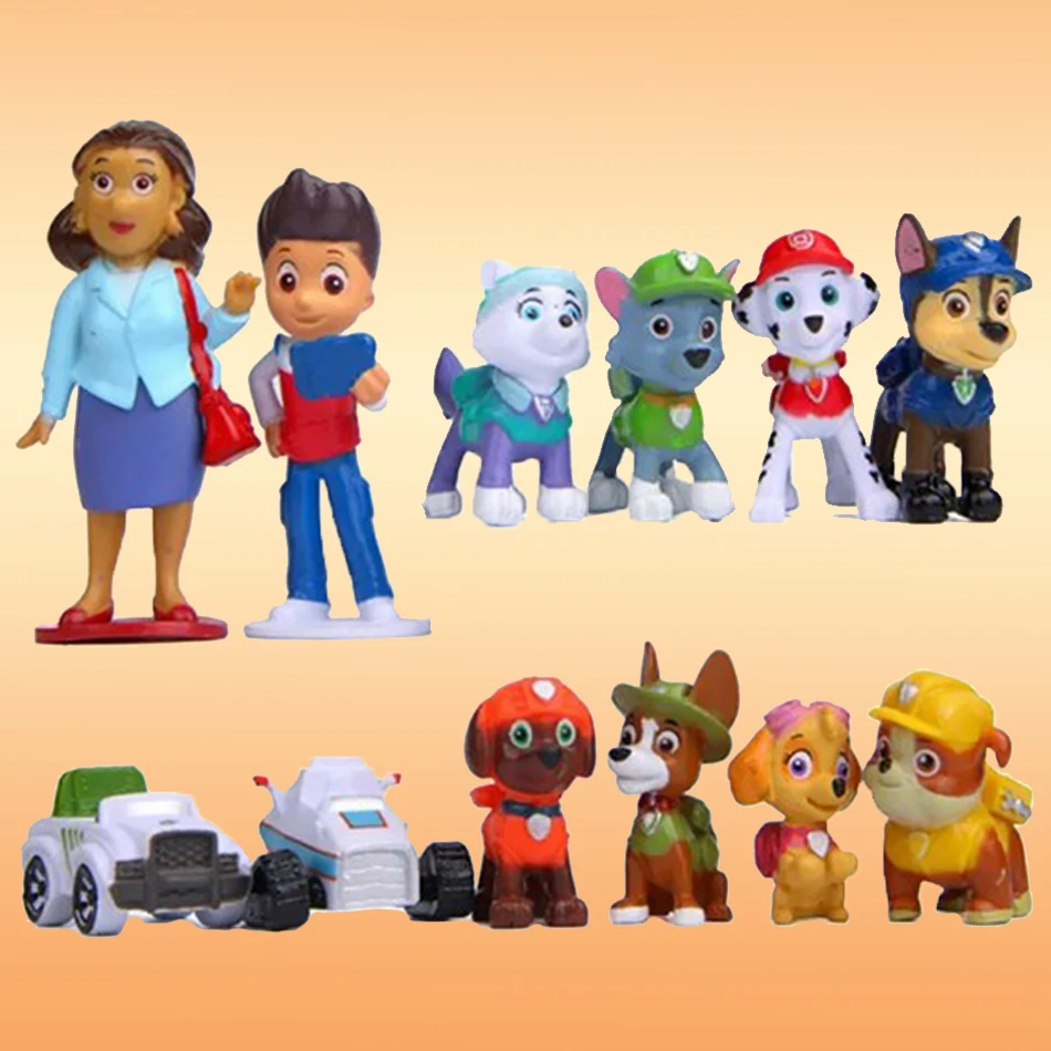 12pcs Paw Patrol figures Pawed Canina Anime cartoon PVC model doll Toys Car Canine Children birthday Christmas gift