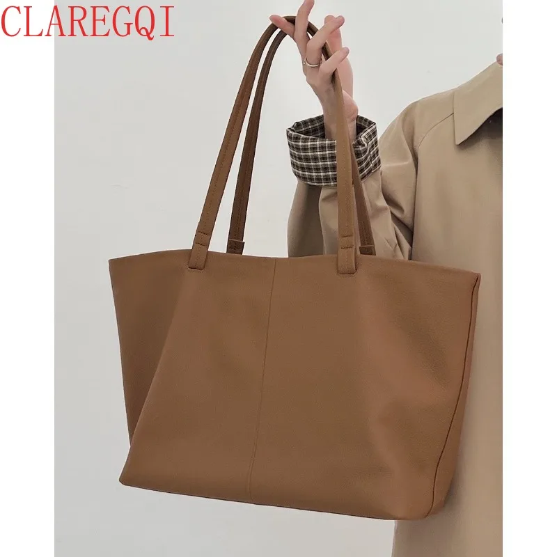 CLAREGQI Fashion Leather Bags Women RetroCommuting Cowhide Bag For Women LargeCapacity BeAtLeisure Lazy Women Brown Shoulder Bag