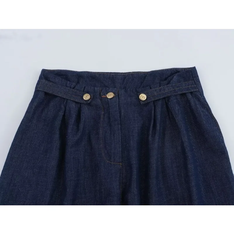 TRAF ZR-Jeans largos e largos de cintura alta para mulheres, calças jeans vintage, calças da moda, comprimento total, 2024