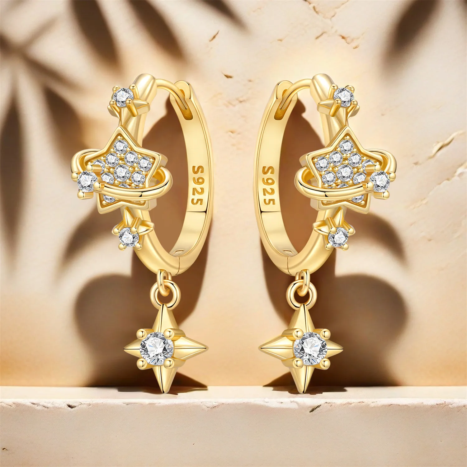 

Cycuff 925 Sterling Silver Golden Sparkling Stars Drop Earrings Women Earrings Charm Fashion Versatile Party Jewelry Gifts