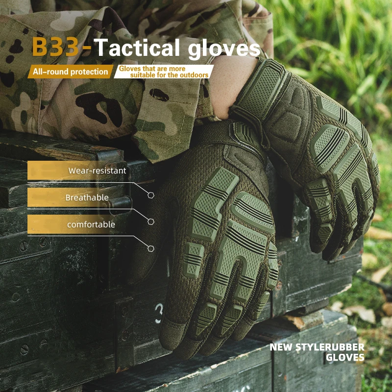 B33 Full Finger Outdoor Tactical Gloves Hand Back Protection Sports Gloves Anti-slip Wear-Resistant Training Cycling Gloves