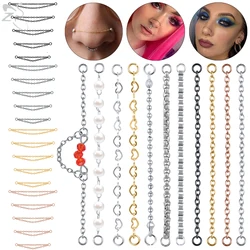 ZS 1PC Stainless Steel Across The Top Nose Ring Chain Heart Double Nose Chain for Women Nose Nail Nose Hole Bead  Body Piercing