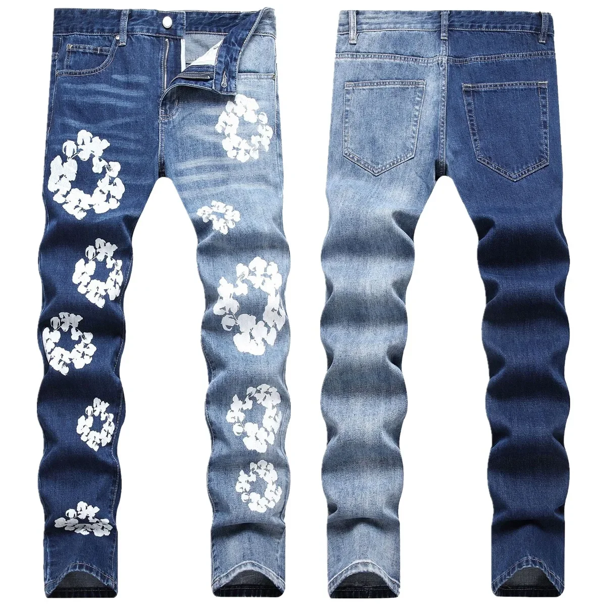 chareiharper 100 1323 plus size Jeans dark patchwork print cat whiskers small straight leg non-stretch jeans for men