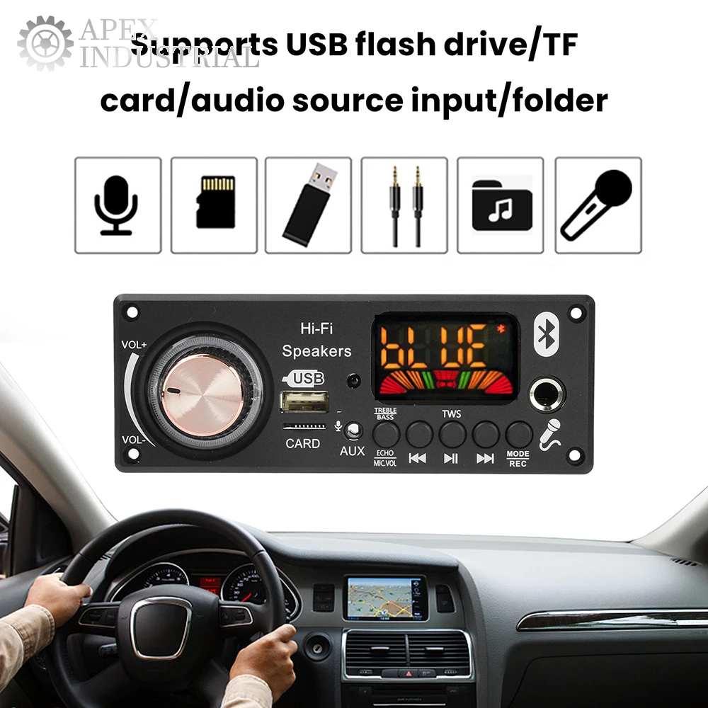 Bluetooth 5.3 MP3 Decoding Board with TPA3116D2 Dual Chip Amplifier 2*50W+100W for Car Audio Lossless Playback Decoder Nodule