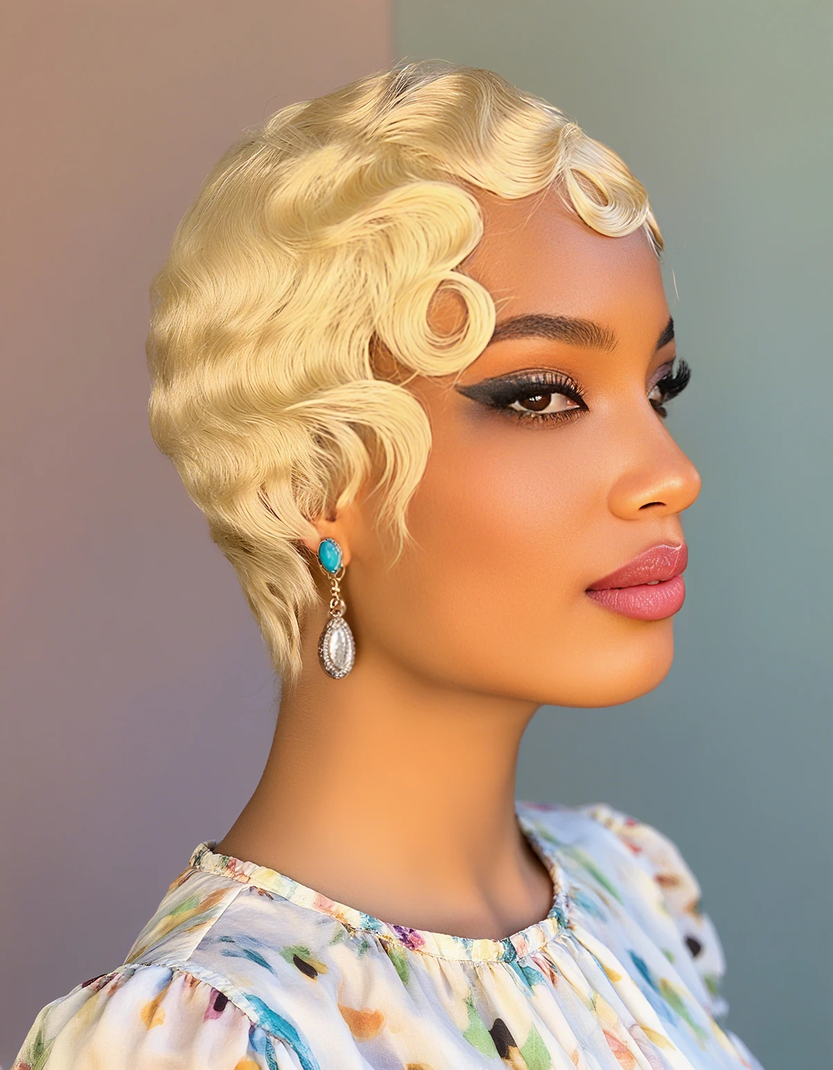 Short Pixie Cut Wigs Colored 613# For Women Human Hair Wigs Finger Ocean Wave Wig Full Machine Made Halloween Party