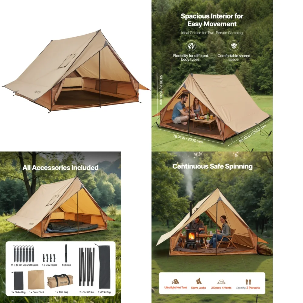 

GazebosLightweight 2 Person Hot Tent with Stove Jack and Ground Mat for Camping