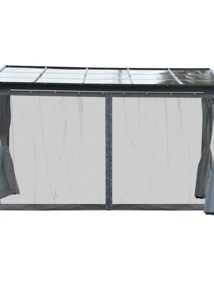 13' x 9.5' x 8' Outdoor Porch Patio Gazebo with Sloping Polycarbonate Roof, Durable Aluminum Frame,& Netted Curtain For outdoor