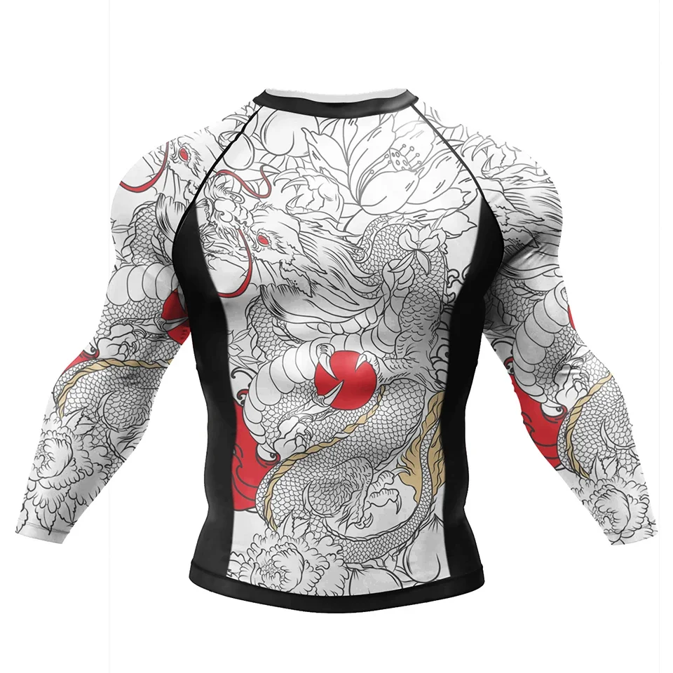 Uomo BJJ Rash Guard Jiu Jitsu t-shirt pantaloncini stampati a sublimazione Rashguard arti marziali boxe MMA abbigliamento Compression Wear Suit