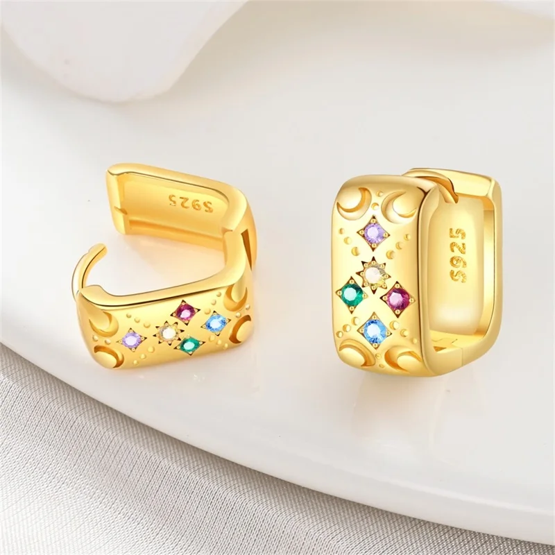 925 Sterling Silver Hoop Earrings Sparkling Zircon Mysterious Moon Square Earrings For Women Exquisite Birthday Jewelry Gifts
