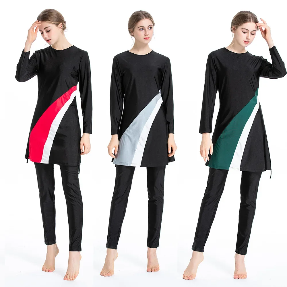 

Women Muslim Burkini Swimsuit Modest Swimwear Islamic Long Sleeve Full Cover Hijab Flower Dress Top Cap Swim Pants ​Bathing Suit