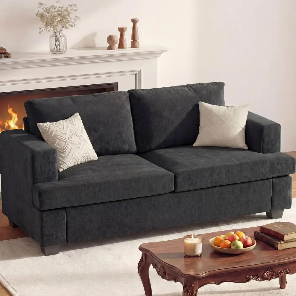 

63 Grey Chenille Cloud Sofa Loveseat with Removable Cushions for Living Room or Bedroom