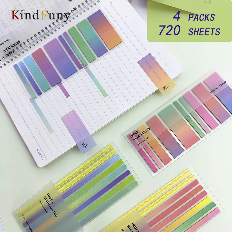 

4 Packs Sticky Notes Transparent Tab Self-Adhesive Kawaii Clear Bookmarkers Annotation Books Page Marker Stationery Posted It