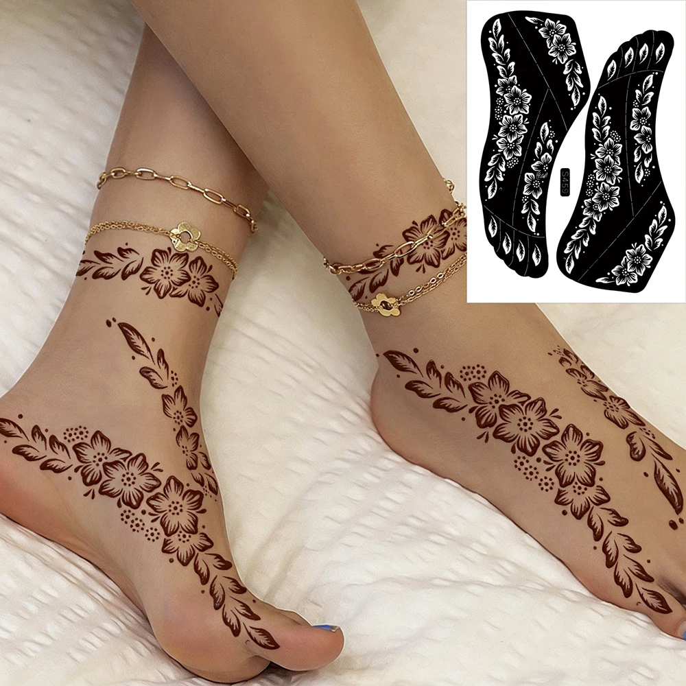 1 Sheet Henna Tattoo Stencil for Foot Painting Flower Tattoo Template Mehndi Template Suitable for Wedding Festival Body Art