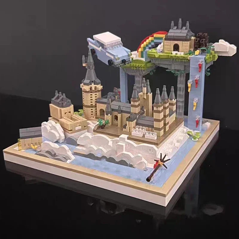 Moyu 92034 World Architecture Magic School Castle Rainbow Island Waterfall Car 3D Mini Diamond Blocks Bricks Building Toy No Box