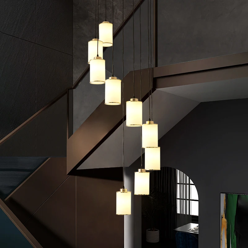 

New Chinese Style Long Chandelier Double Spiral Stairwell Light Villa Hollow Hall Light Stairway Jump Floor Modern Simple Light