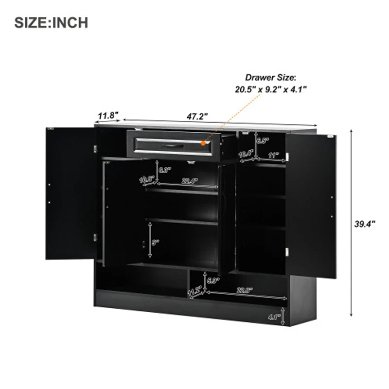 Sleek and Modern Shoe Cabinet with Adjustable Shelves, Minimalist Shoe Storage Organizer with Sturdy Top Surface,Black