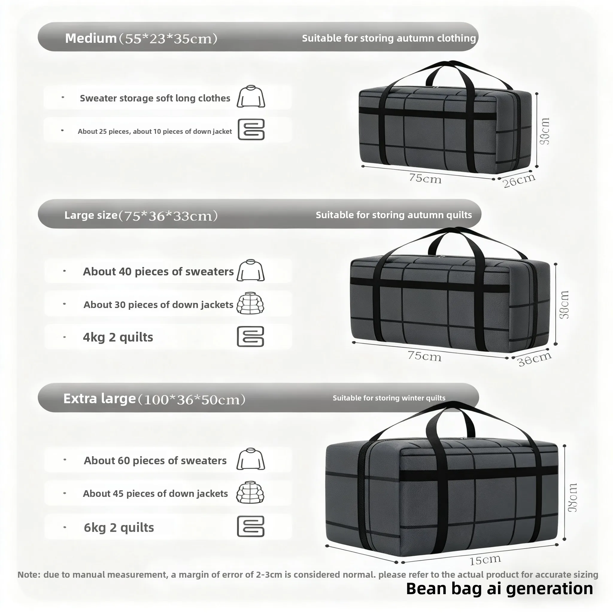 3/1PCS Large Capacity Storage Bags Waterproof Dustproof Foldable Organizer for Clothes Quilt Bedding Moving Packing Containers